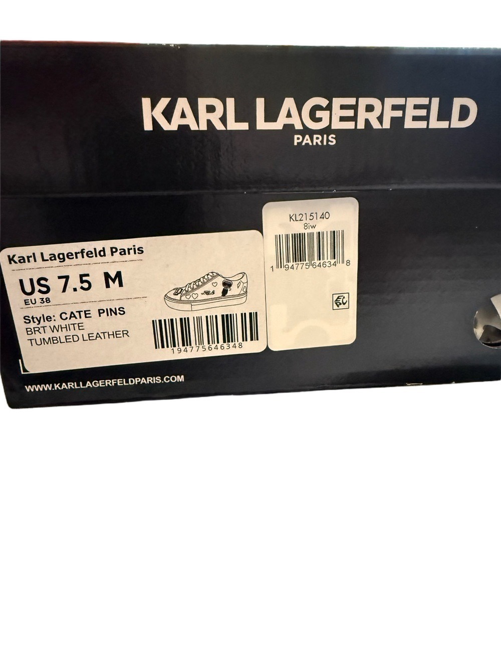 Karl Lagerfeld White Leather Sneaker with Black Laces and Gold & Red Charms - Picture 9 of 9